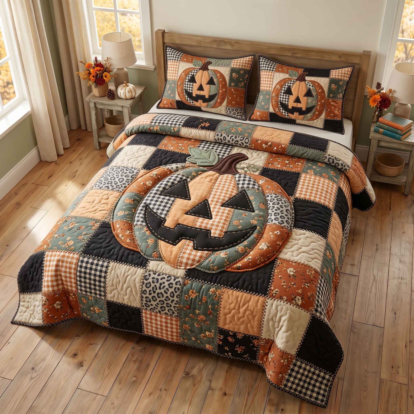Patchwork Pumpkin Patch 3-Piece Quilted Bedding Set GFTOTP20873