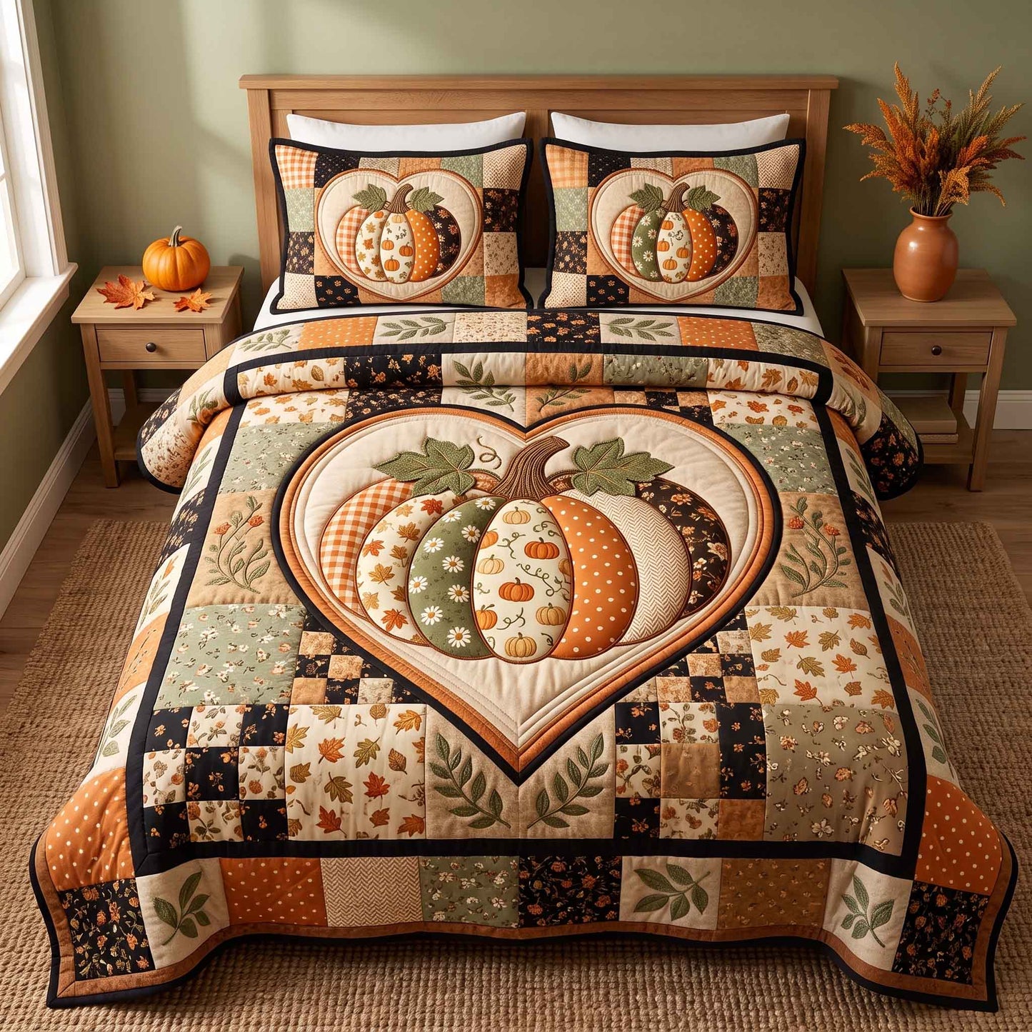 Patchwork Pumpkin Patch 3-Piece Quilted Bedding Set GFTOTP20874