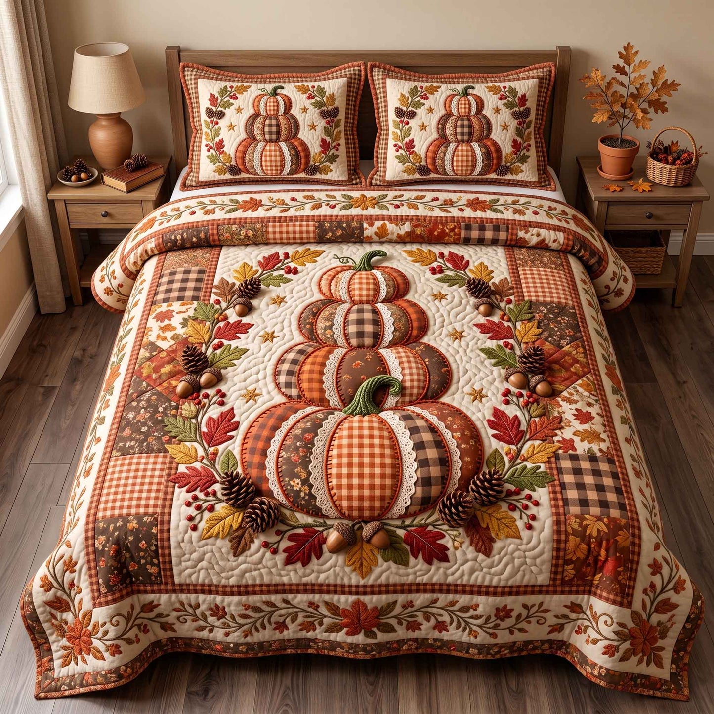Patchwork Pumpkin Patch 3-Piece Quilted Bedding Set GFTOTP20877