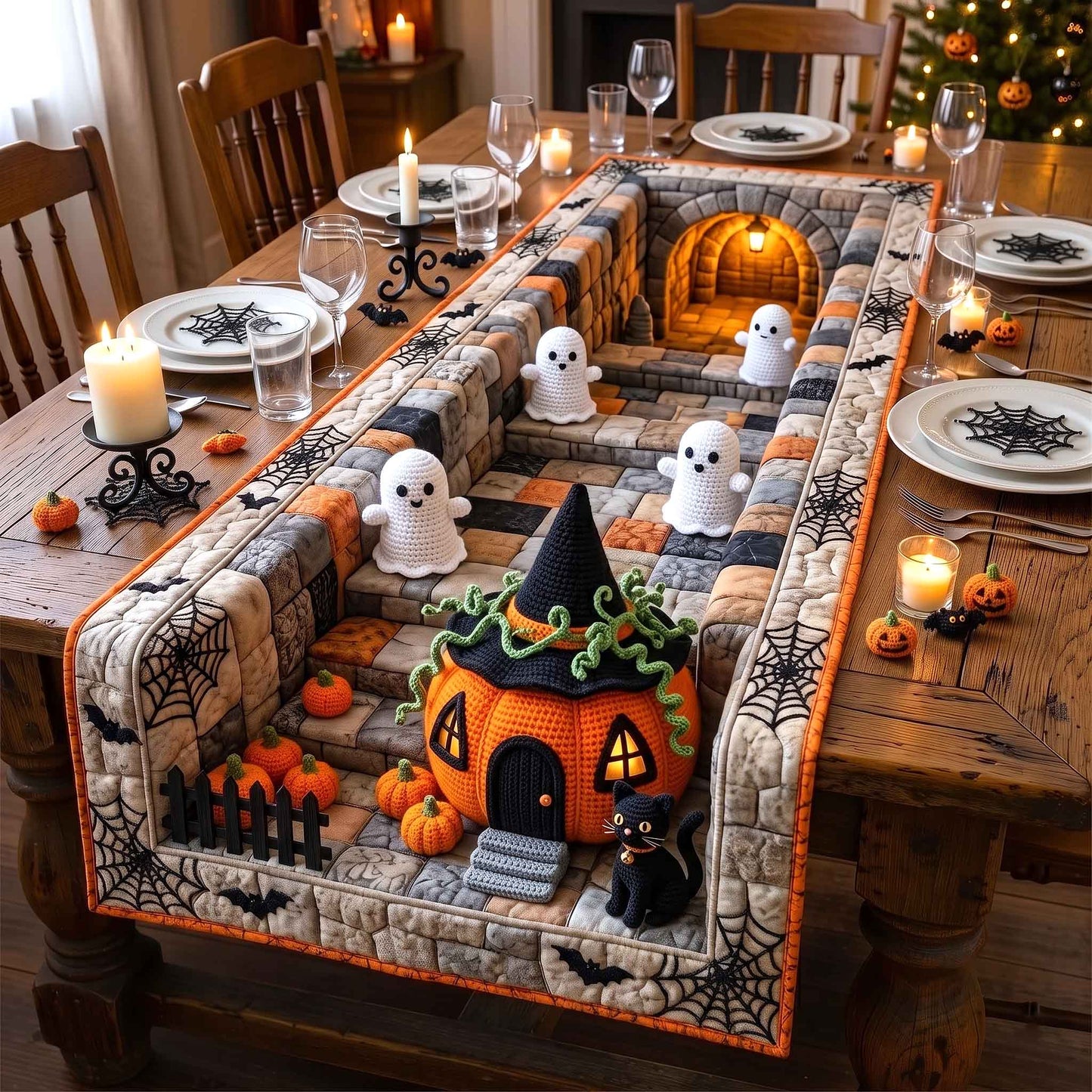 Haunted Crochet Manor Quilted Table Runner GFTOTP21059