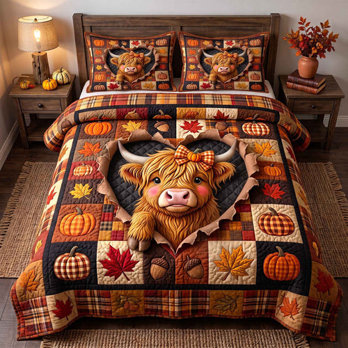 Fall Highland Cow 3-Piece Quilted Bedding Set GFTOTP21156