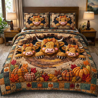 Fall Highland Cow 3-Piece Quilted Bedding Set GFTOTP21158