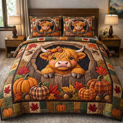 Fall Highland Cow 3-Piece Quilted Bedding Set GFTOTP21159