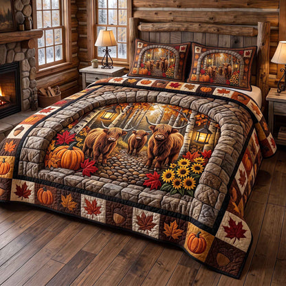 Fall Highland Cow 3-Piece Quilted Bedding Set GFTOTP21160