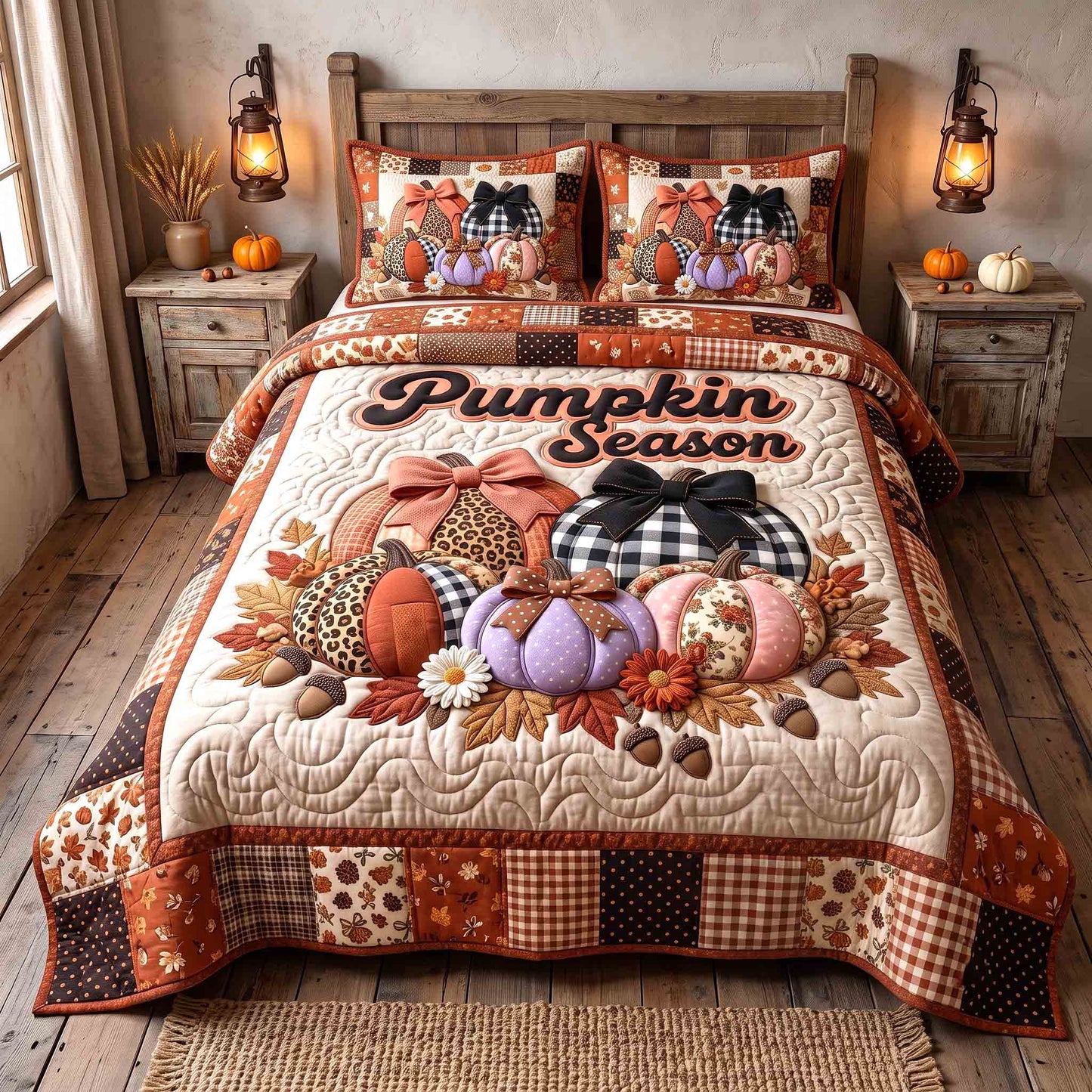 Pumpkin Season 3-Piece Quilted Bedding Set GFTOTP21233