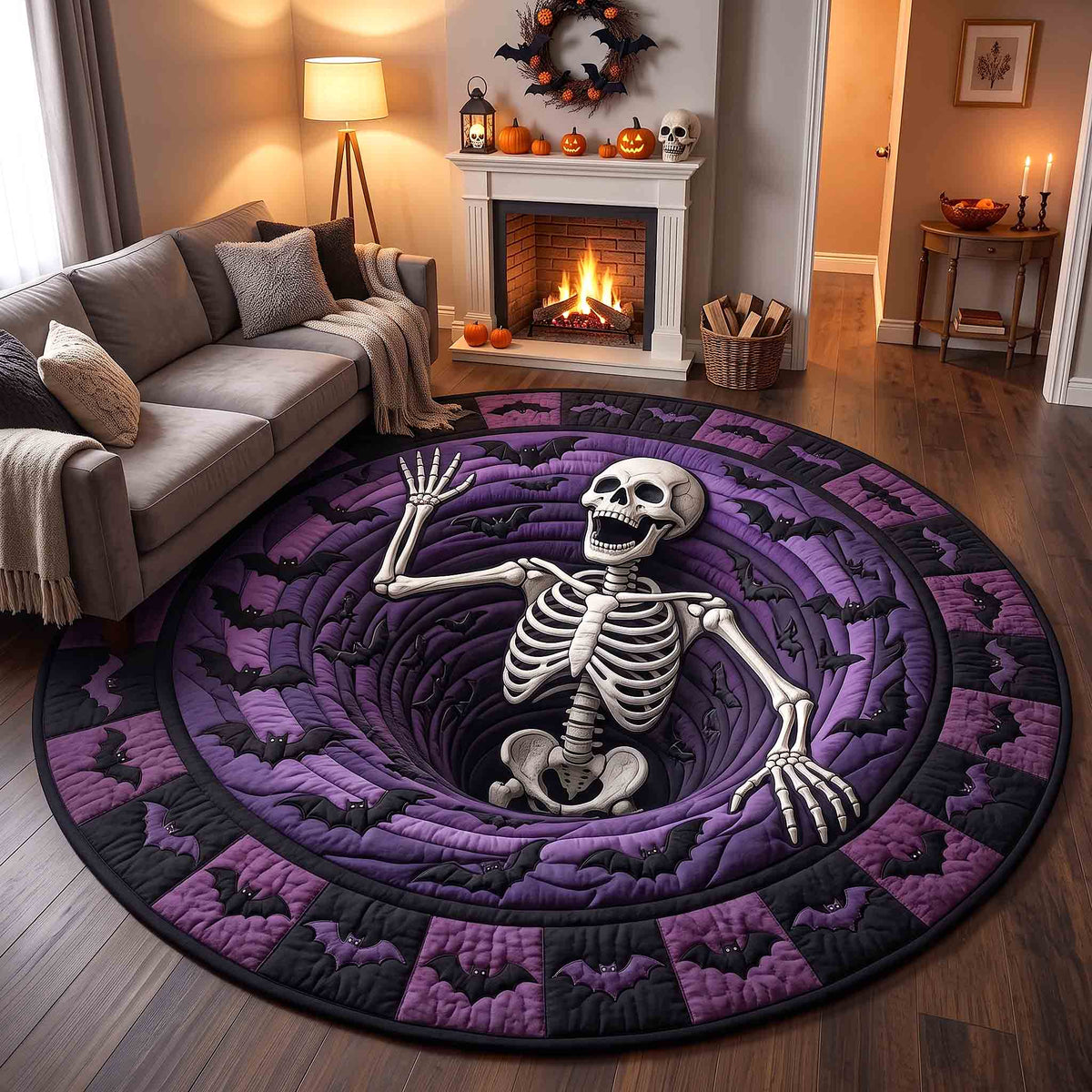 Skeleton Horror Quilted Round Mat GFTOTP21240