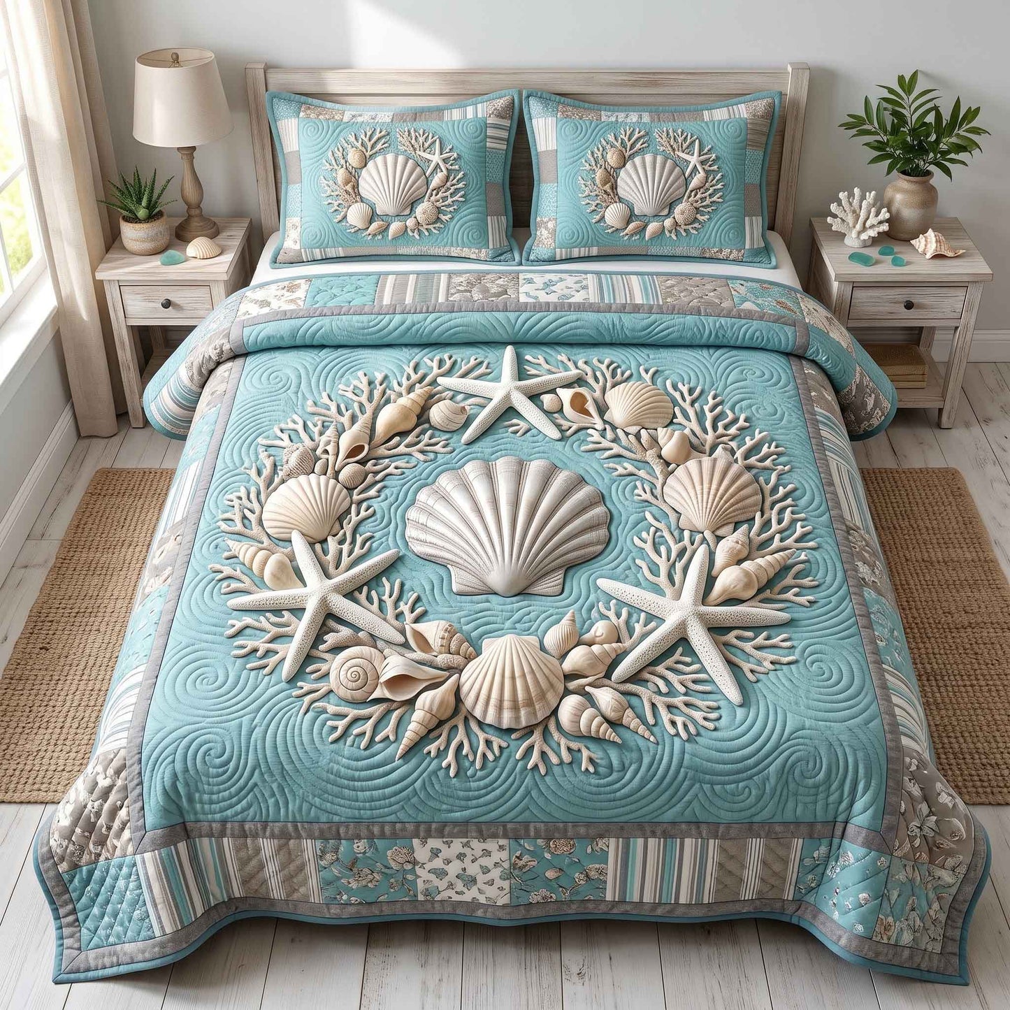 Coastal Whisper 3-Piece Quilted Bedding Set GFTOTP21247