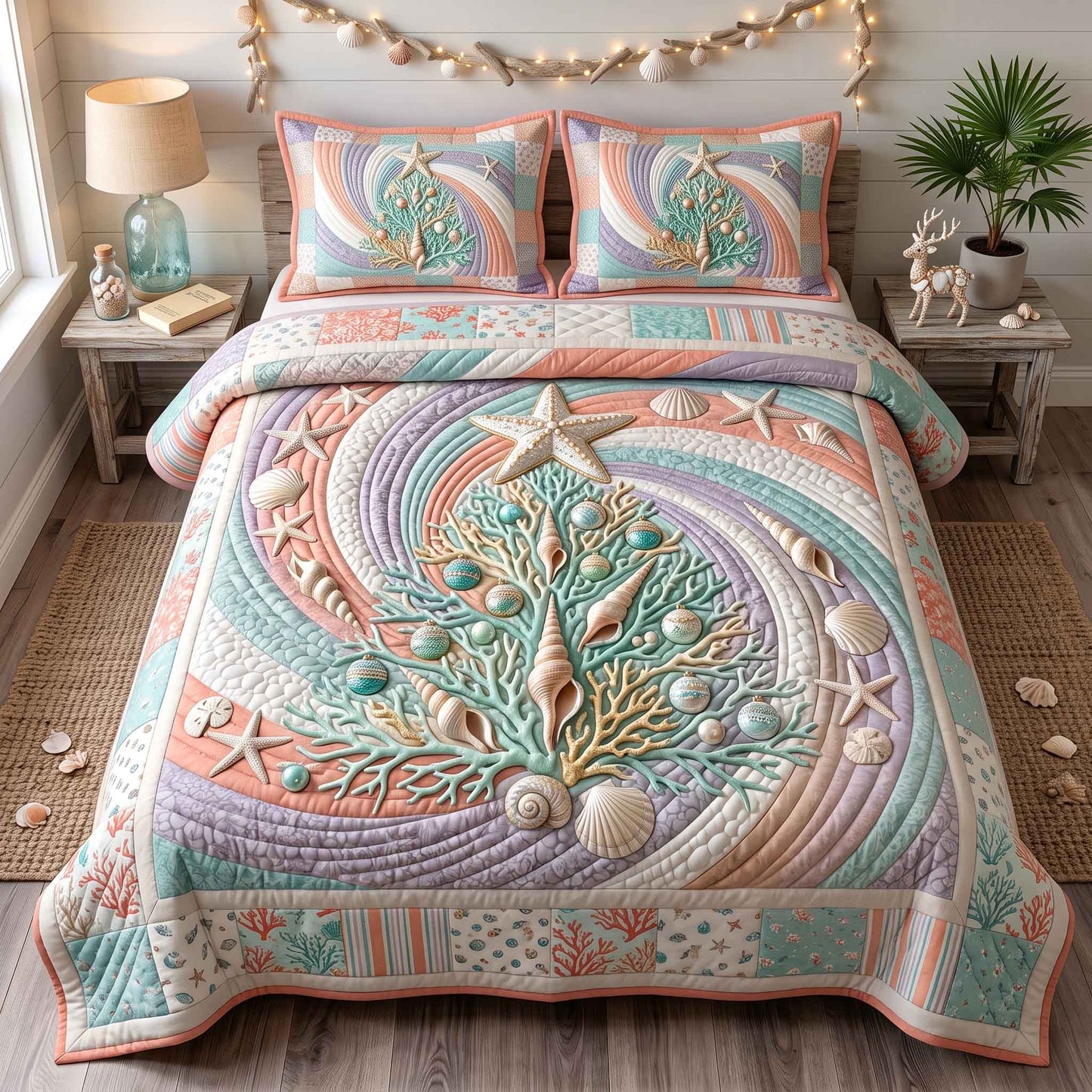 Seashell Christmas 3-Piece Quilted Bedding Set GFTOTP21249