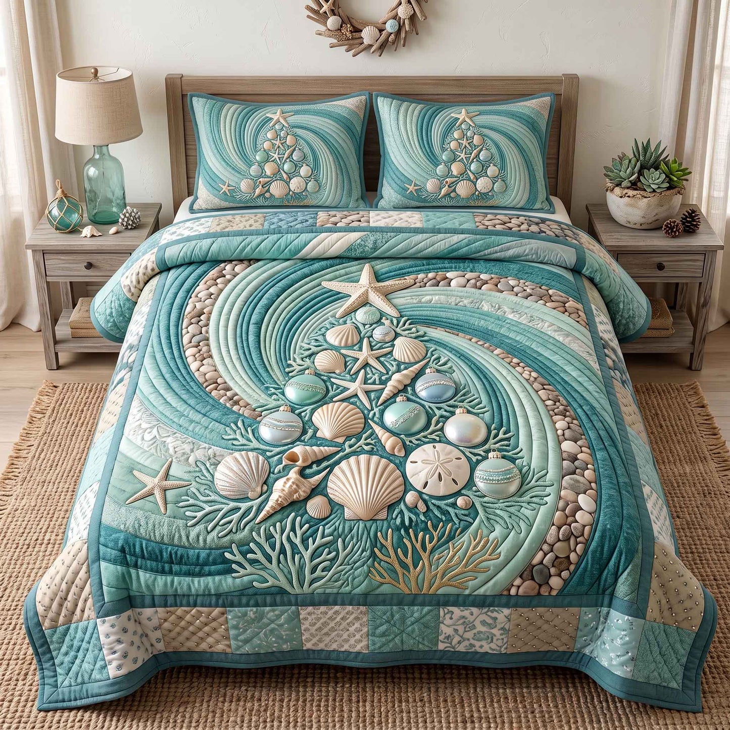 Seashell Christmas 3-Piece Quilted Bedding Set GFTOTP21250