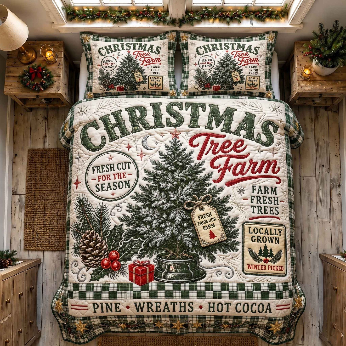 Retro Christmas Tree 3-Piece Quilted Bedding Set GFTOTP21255
