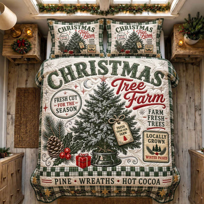 Retro Christmas Tree 3-Piece Quilted Bedding Set GFTOTP21255