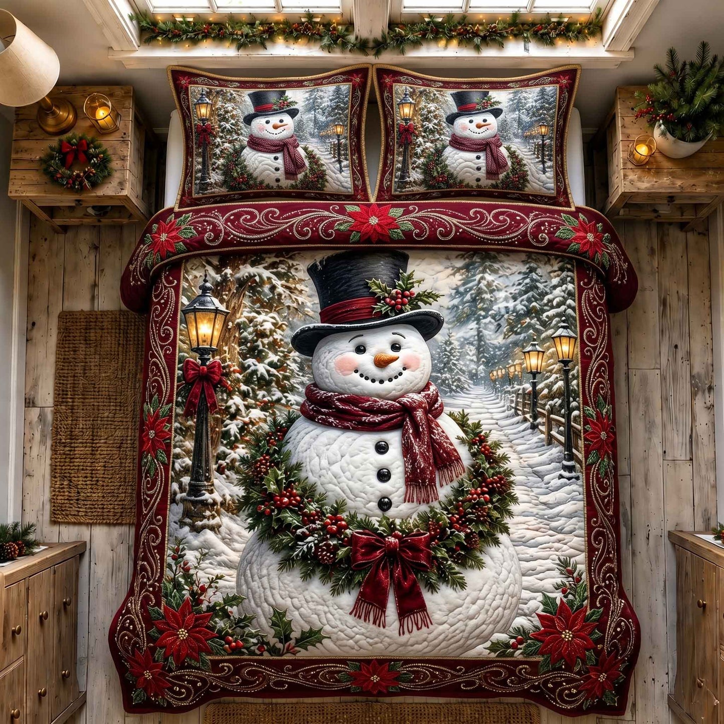 Nostalgic Snowman 3-Piece Quilted Bedding Set GFTOTP21256