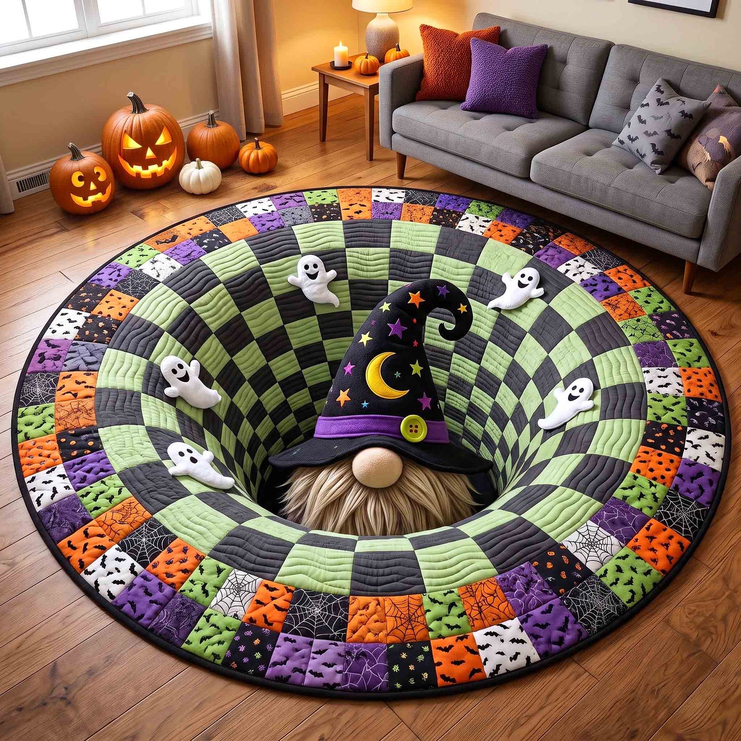Gnome Halloween Magic Quilted Round Mat GFTOTP21283