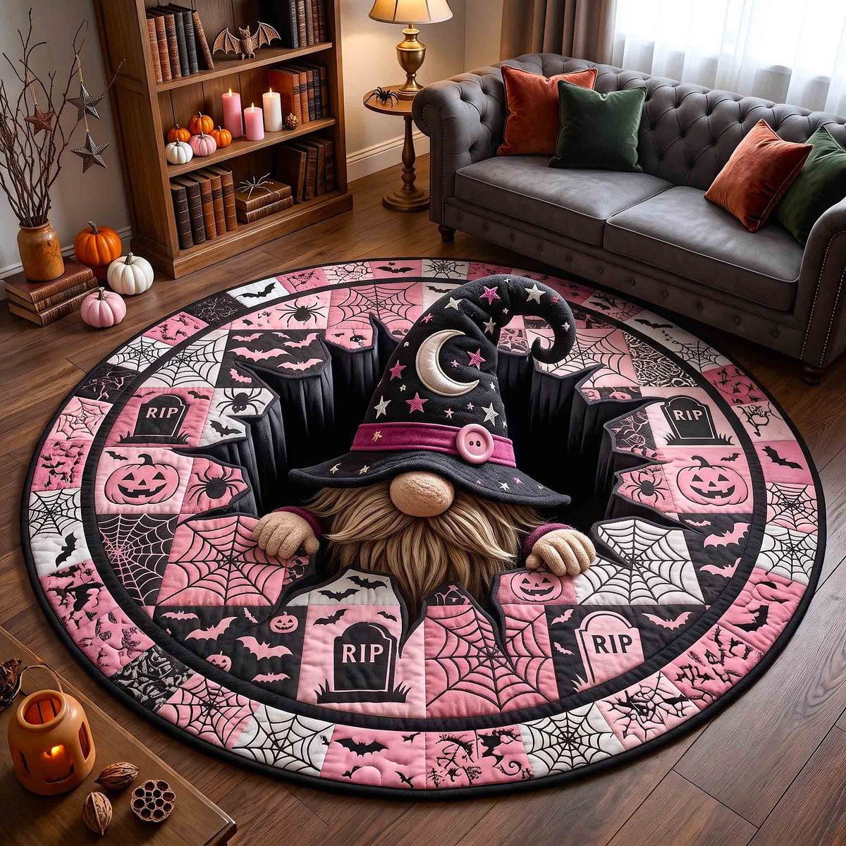 Gnome Halloween Magic Quilted Round Mat GFTOTP21284
