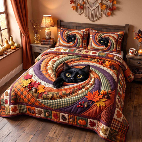 Pumpkin Cat Whimsy 3-Piece Quilted Bedding Set GFTOTP21295