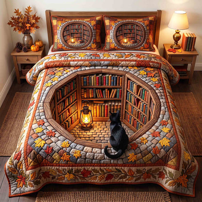 Pumpkin Cat Whimsy 3-Piece Quilted Bedding Set GFTOTP21296