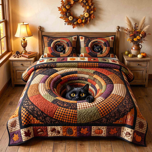 Pumpkin Cat Whimsy 3-Piece Quilted Bedding Set GFTOTP21297