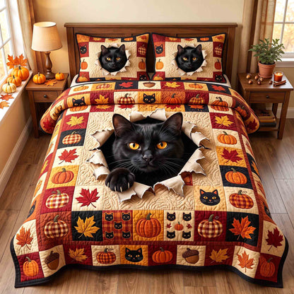 Pumpkin Cat Whimsy 3-Piece Quilted Bedding Set GFTOTP21298