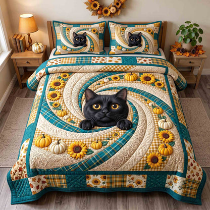 Pumpkin Cat Whimsy 3-Piece Quilted Bedding Set GFTOTP21299