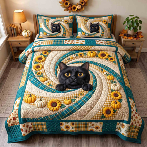 Pumpkin Cat Whimsy 3-Piece Quilted Bedding Set GFTOTP21299