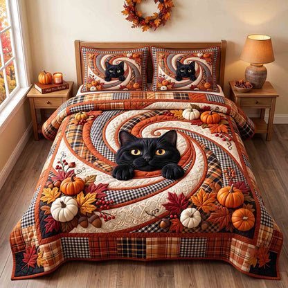 Pumpkin Cat Whimsy 3-Piece Quilted Bedding Set GFTOTP21300
