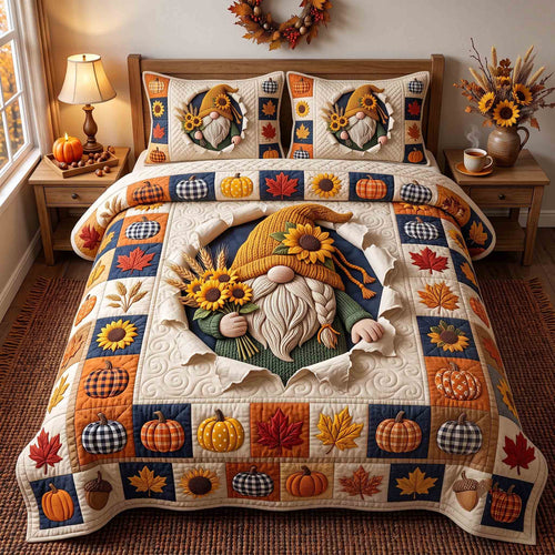 Fall Gnome 3-Piece Quilted Bedding Set GFTOTP21319