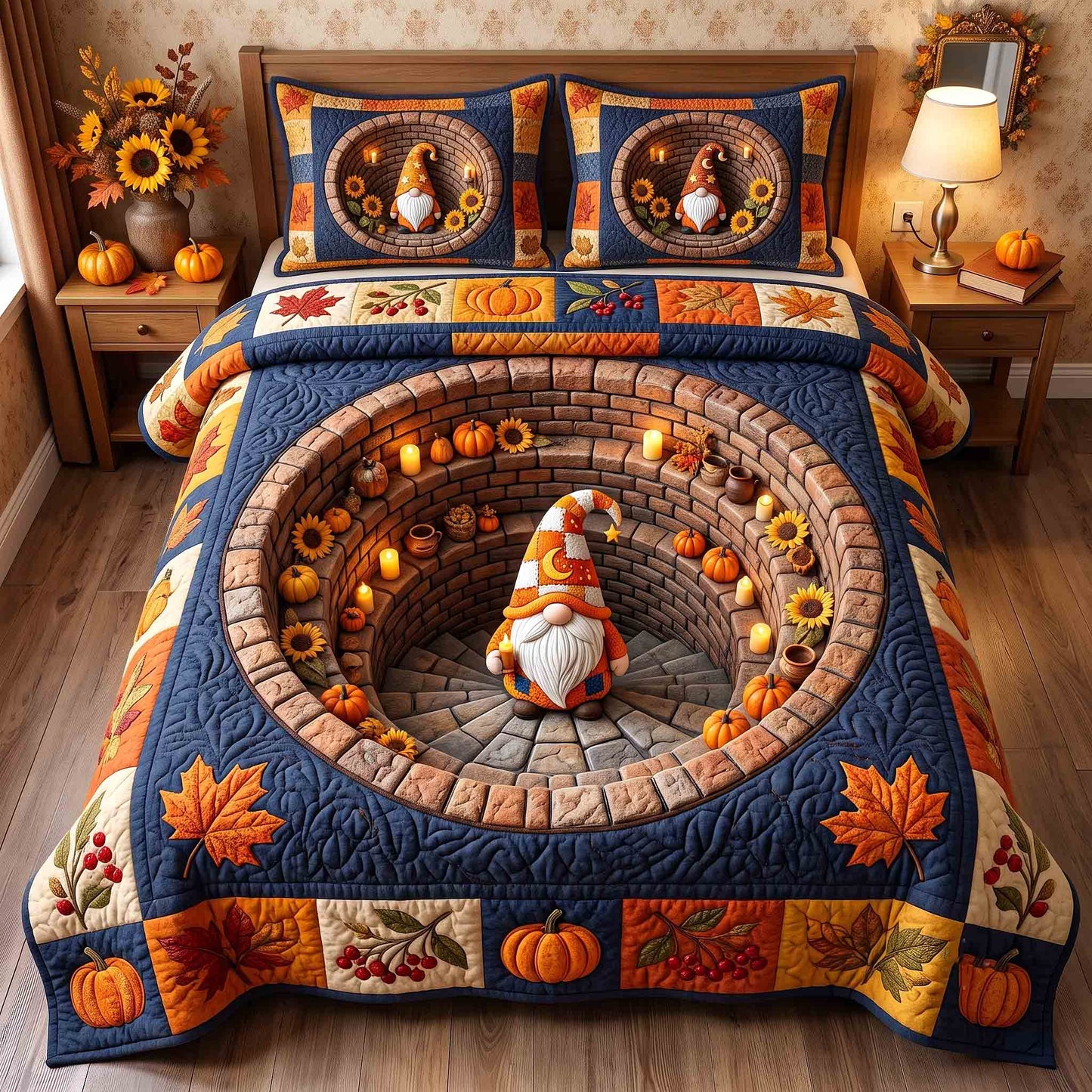 Fall Gnome 3-Piece Quilted Bedding Set GFTOTP21320