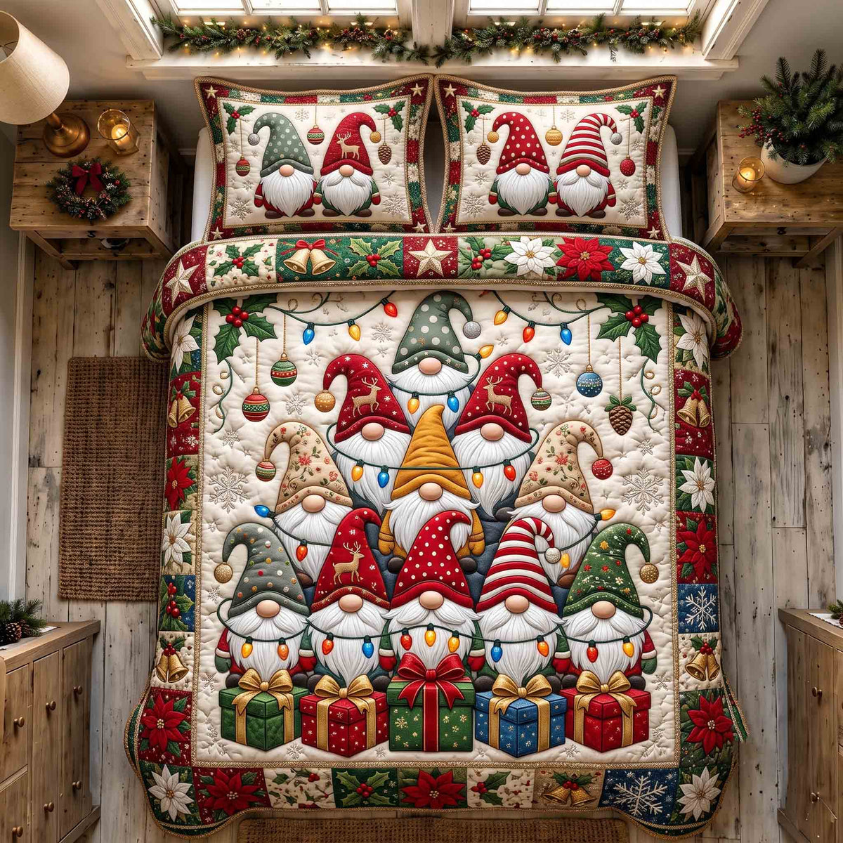 Cozy Christmas Gnome 3-Piece Quilted Bedding Set GFTOTP21407