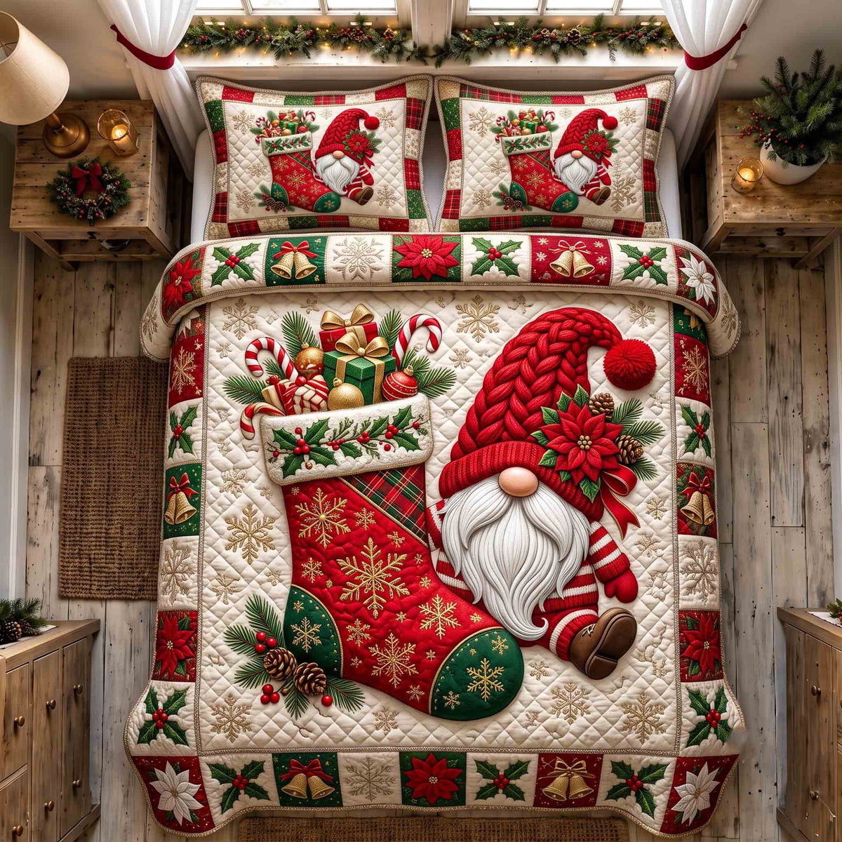 Cozy Christmas Gnome 3-Piece Quilted Bedding Set GFTOTP21408