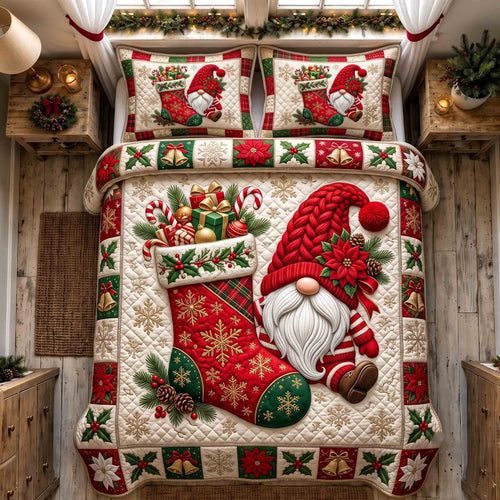Cozy Christmas Gnome 3-Piece Quilted Bedding Set GFTOTP21408