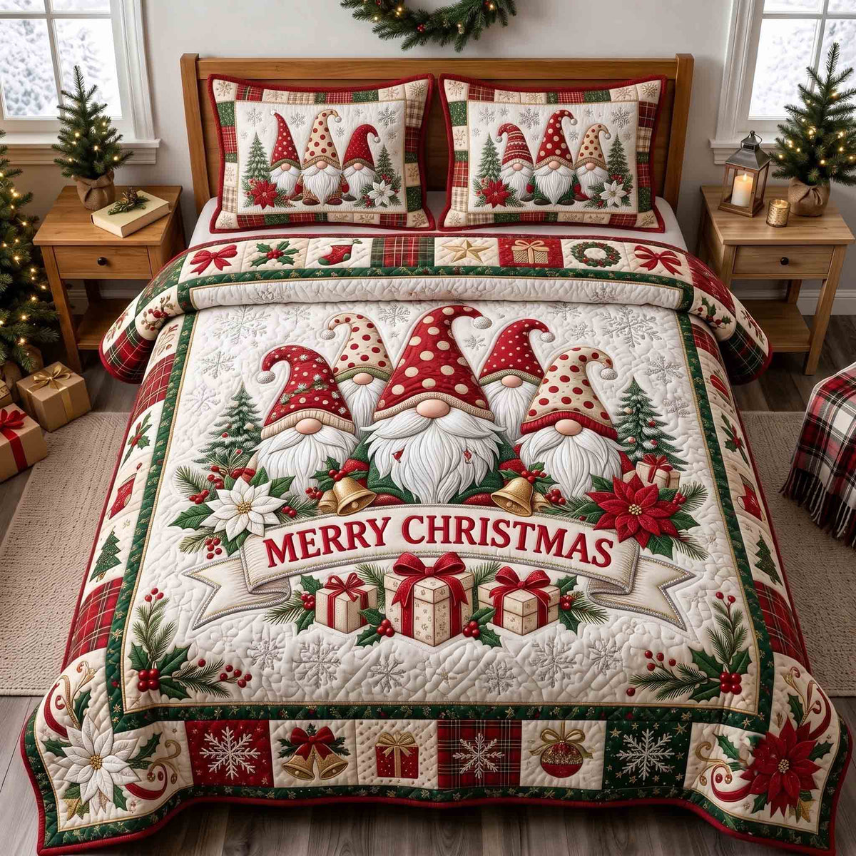 Cozy Christmas Gnome 3-Piece Quilted Bedding Set GFTOTP21409