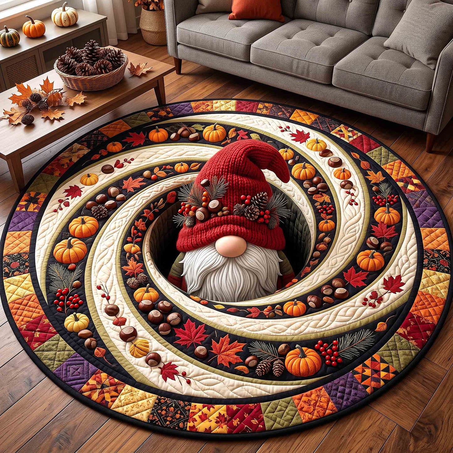 Cozy Swirl Gnome Quilted Round Mat GFTOTP21413