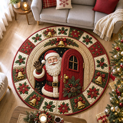 Santa Door Knock Quilted Round Mat GFTOTP21416