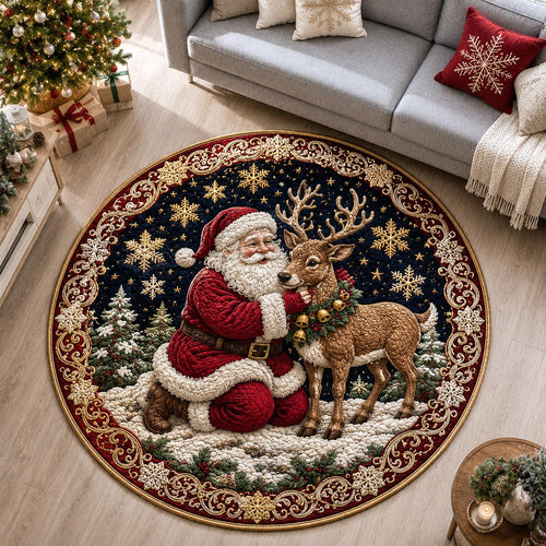 Santa Reindeer Embrace Quilted Round Mat GFTOTP21417