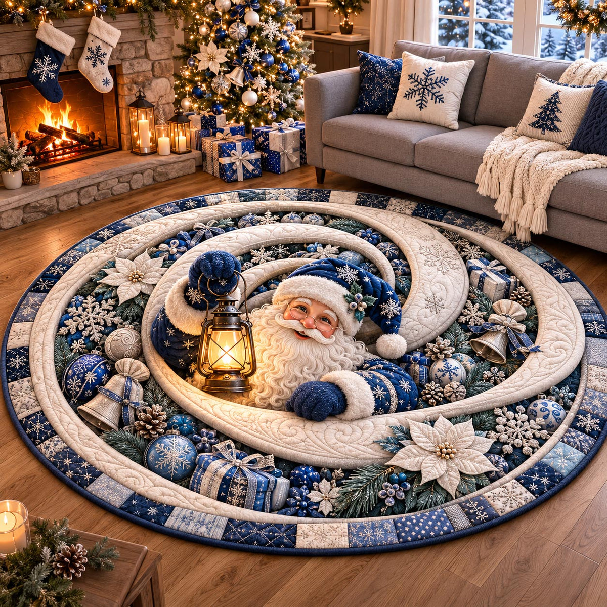 Lantern Santa Spiral Quilted Round Mat GFTOTP21420