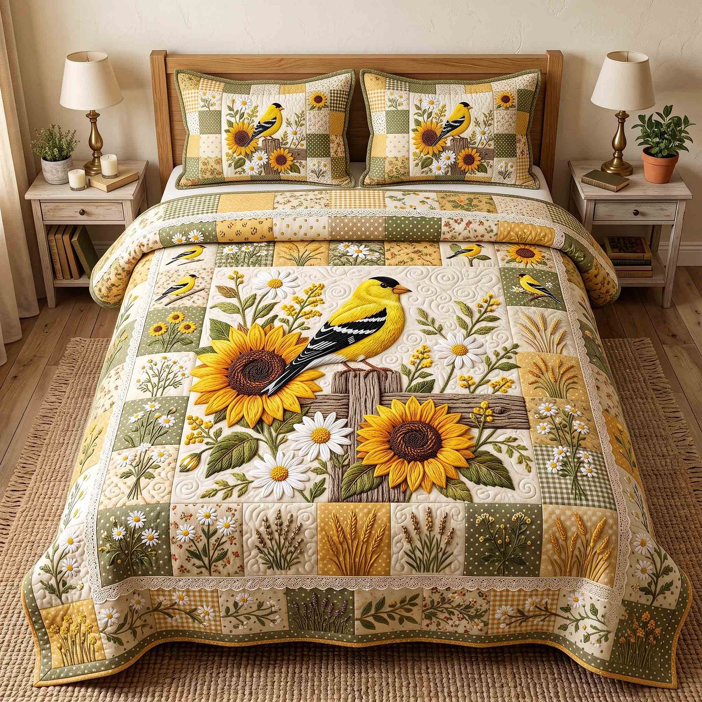 Goldfinch Sunflower Garden 3-Piece Quilted Bedding Set GFTOTP21427