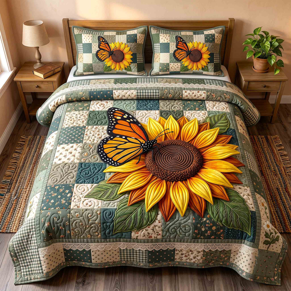 Sunflower Monarch 3-Piece Quilted Bedding Set GFTOTP21428