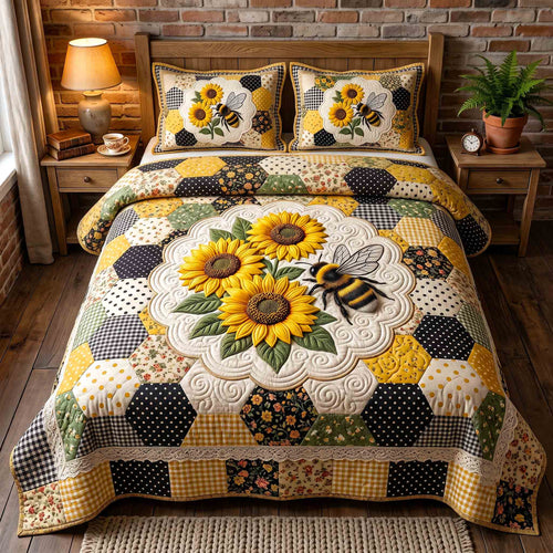 Bumblebee Sunflower Patch 3-Piece Quilted Bedding Set GFTOTP21429