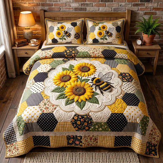 Bumblebee Sunflower Patch 3-Piece Quilted Bedding Set GFTOTP21429