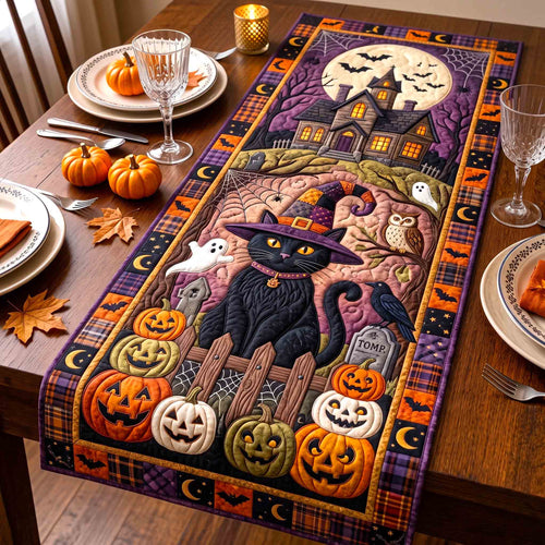 Midnight Witch Cat Quilted Table Runner GFTOTP21461