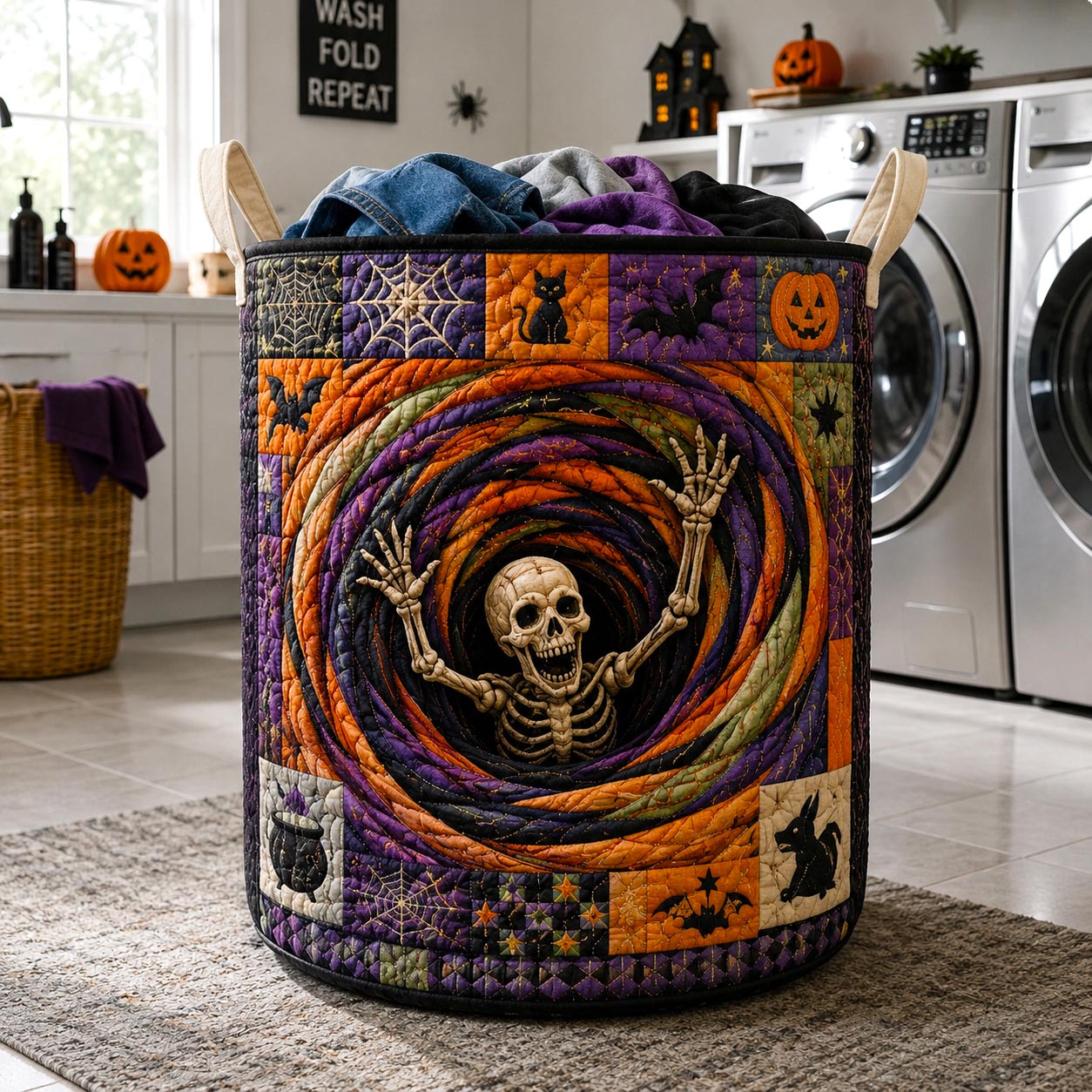 Spiral Skeleton Vortex Quilted Laundry Basket GFTOTP21467
