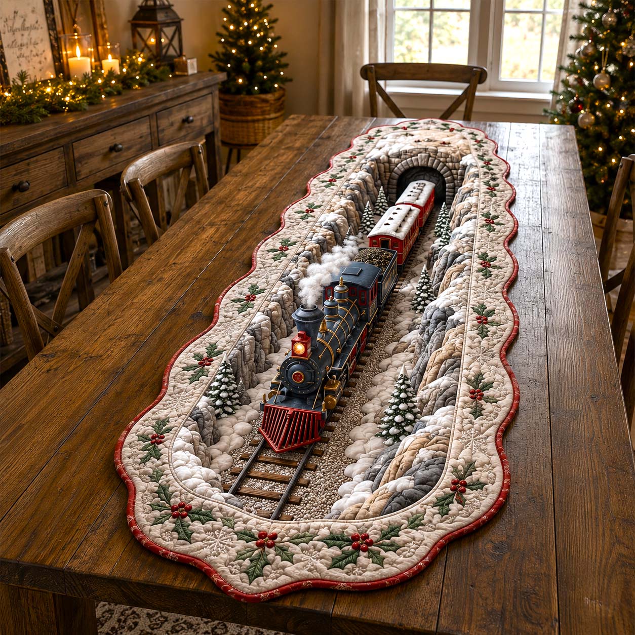 Holiday Express Custom Shape Quilted Table Runner GFTOTP21474