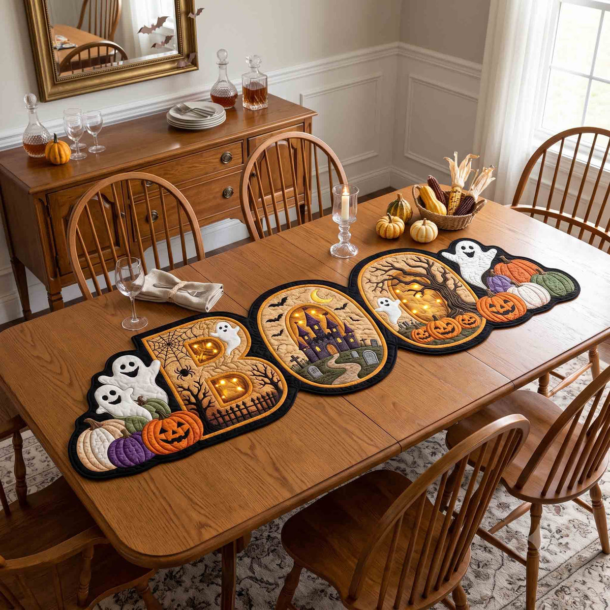 Spooky Boo Custom Shape Quilted Table Runner GFTOTP21481