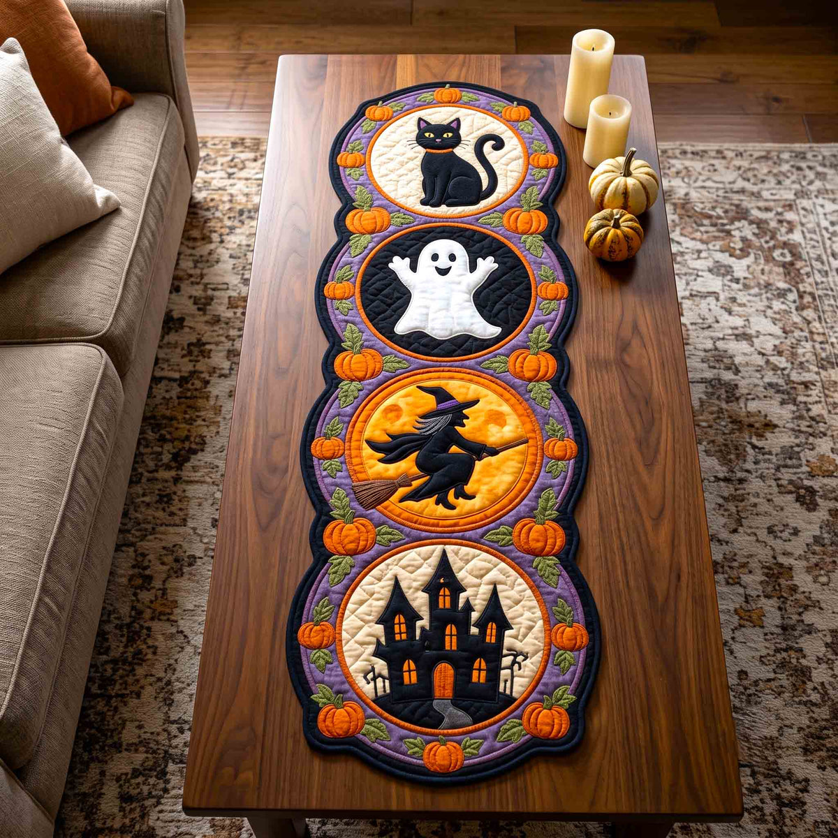 Haunted Night Custom Shape Quilted Table Runner GFTOTP21484