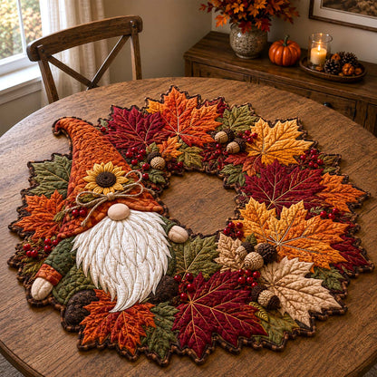 Maple Leaf Gnome Custom Shape Quilted Table Topper GFTOTP21487
