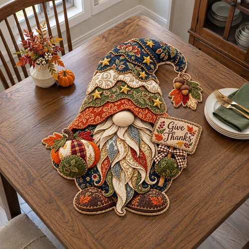 Thankful Gnome Harvest Custom Shape Quilted Table Topper GFTOTP21488