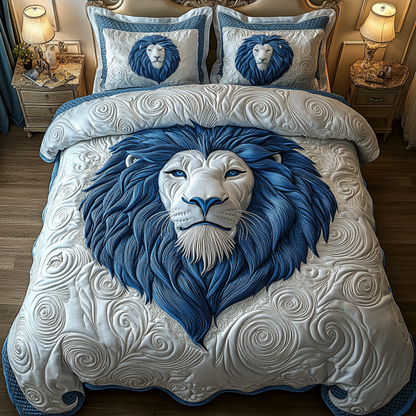 Blue Swirl Majestic Lion 3-Piece Quilted Bedding Set GFTOTP2148