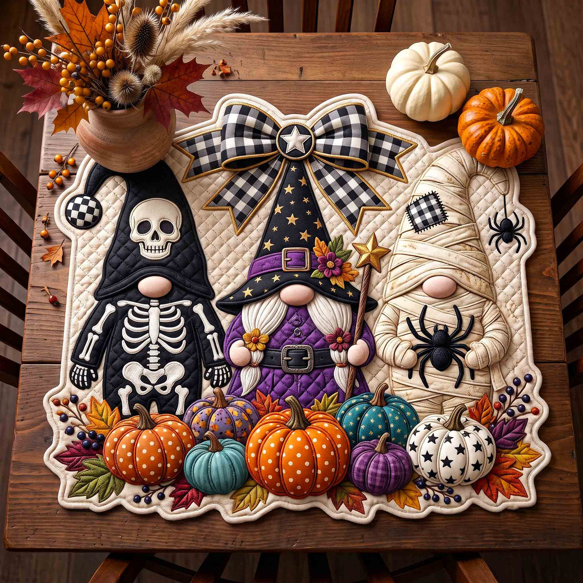 Spooky Harvest Gnomes Custom Shape Quilted Table Topper GFTOTP21490