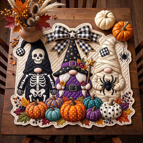 Spooky Harvest Gnomes Custom Shape Quilted Table Topper GFTOTP21490