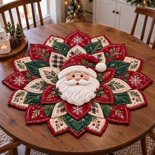 Santa Poinsettia Bloom Custom Shape Quilted Table Topper GFTOTP21510